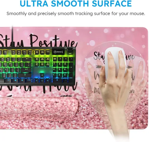 Miniatura 5 de iCasso - Alfombrilla de mouse, juego grande de alfombrillas de escritorio rosa, 4 en 1 XXL, alfombrilla de mouse + reposamuñecas para teclado +