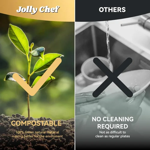 Miniatura 9 de JOLLY CHEF Platos compostables resistentes de 9 pulgadas [paquete de 300 unidades] Platos de papel natural desechables ecológicos, bagazo Marrón