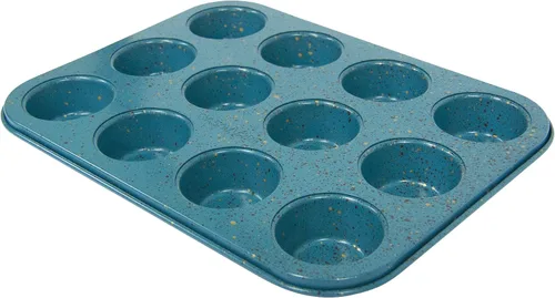 Miniatura 3 de casaWare Mini molde para magdalenas de 12 tazas con revestimiento de cerámica antiadherente (granito azul)