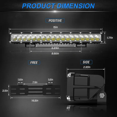 Miniatura 2 de Autofeel Barra de luz LED de 15 pulgadas – Luz de matrícula de una sola fila de 6000 K 6000 lm de inundación todoterreno y luces antiniebla