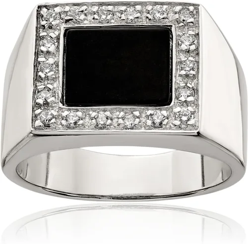 Anillo de plata de ley 925 para hombre con circonita cúbica y ónix negro