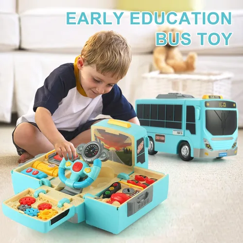 Miniatura 6 de HONGTUO Juguete de Autobús con Sonido y Luz, Juguete de Volante de Simulación con Engranajes, Juguetes de Autobús para Niños Pequeños con Música