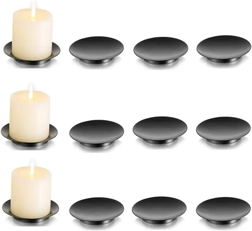 Miniatura 12 de Portavelas de pilar de hierro Inweder: bandeja y placa de vela negra de 4.25" Pedestal Stand for 3 Wick Jar Candles Tealight Gothtic Decor for