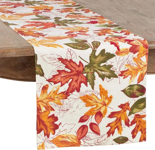Miniatura 2 de Camino de mesa de cosecha de otoño con hojas bordadas de algodón, 16 x 54 pulgadas