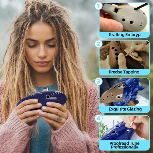 Miniatura 6 de Mulucky Ocarina de arcilla natural de 12 agujeros con accesorios Caja de regalo de instrumento musical para principiantes - Azul oscuro Verde