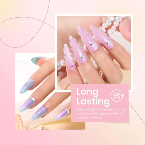 Miniatura 4 de Beetles - Esmalte de uñas de gel perlado, 6 colores brillantes, blanco perla, rosado, morado, sirena, para usar con lámpara UV/LED, efecto de hilo