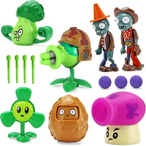 JHESAO Juego de 7 figuras de acción de plantas y zombis, figuras de acción Zombies PVZ, serie 1, 2, grandes regalos para niños y fanáticos,