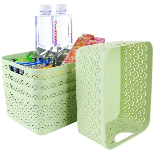 Miniatura 9 de STARVAST Paquete de 5 cestas de almacenamiento de plástico, caja de almacenamiento de escritorio hueca portátil con patrón de escamas de pescado Rosa