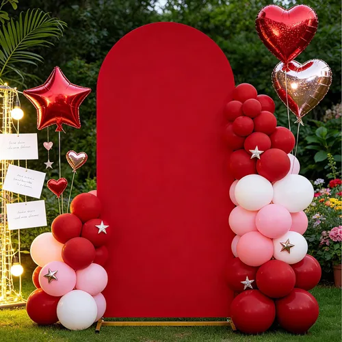 Miniatura 31 de SoarDream Cubierta de telón de fondo de arco de elastano beige ajustada 5 pies, cubierta de arco de boda globo con parte superior redonda, tela