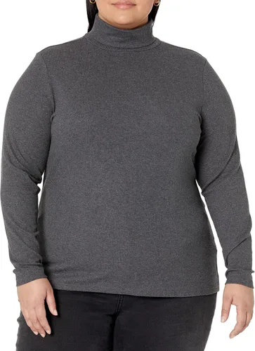 Miniatura 5 de Tienda Essentials Camiseta de cuello alto de punto acanalado de manga larga para mujer (disponible en tallas grandes), paquete de 2