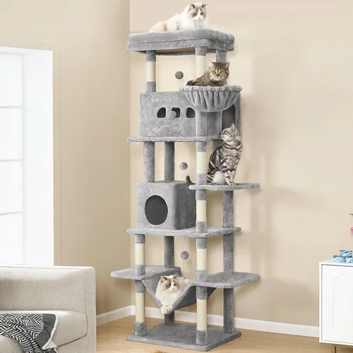 Miniatura 13 de Hzuaneri Árbol para gatos de interior, torre grande de 69.9 pulgadas para gatos, casa de varios niveles con condominio, 8 postes rascadores, hamaca