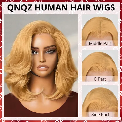 Miniatura 2 de QNQZ Peluca de cabello humano rubio miel de 13 x 6 pulgadas, pelucas de cabello humano rubio #27 con encaje frontal, densidad 220, peluca de cabello