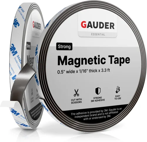 GAUDER Cinta magnética fuerte autoadhesiva (3.3 pies de largo x 0.5 pulgadas de ancho) | Tiras magnéticas con respaldo adhesivo | Rollo magnético