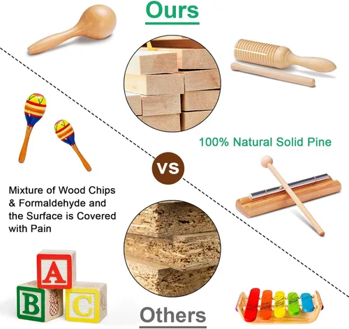 Miniatura 7 de LOOIKOOS Instrumentos musicales Montessori para niños pequeños, instrumentos de percusión de madera natural para niños preescolares, juguetes El
