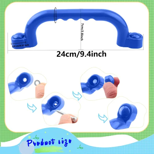 Miniatura 2 de 4 asas de seguridad para patio de juegos para niños, plástico, azul, acabado liso, barras de agarre para juegos al aire libre, casa