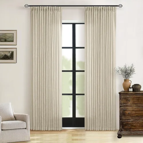 Miniatura 60 de Cortinas de lino natural con pliegues fruncidos de 120 pulgadas de largo para sala de estar, cortinas plisadas con ganchos y lengüeta trasera