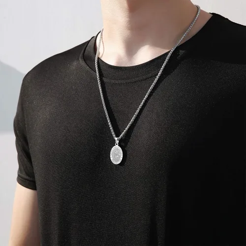 Miniatura 2 de P BLAKE Collar ovalado de San Cristóbal de MiguelJoséJudaVirgen MaríaJoséFrancisPatrickAnthonyBenedictThomas para hombres y mujeres colgante