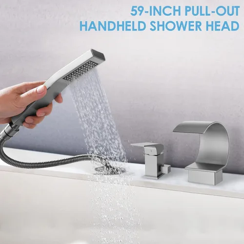 Miniatura 5 de Grifo de bañera en cascada con ducha de mano: EVERSTEIN Roman - Juego de grifos de bañera con rociador de mano, filtro de bañera de latón macizo