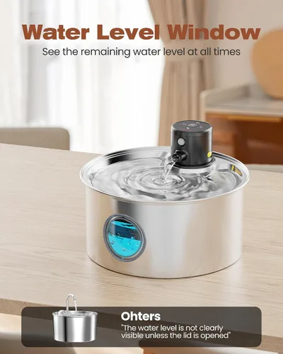 Miniatura 8 de Fuente de agua para gatos alimentada por baterías: fuente inalámbrica para gatos - Fuente de agua recargable para mascotas de acero inoxidable