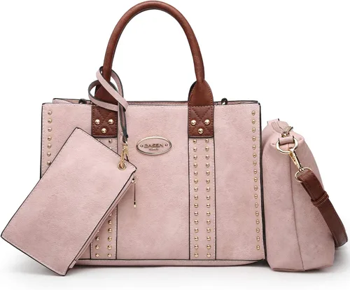 Miniatura 16 de Dasein - Bolsos y carteras de mano para mujer, set de bolso tipo bandolera con asa superior, 3 piezas Beige monograma