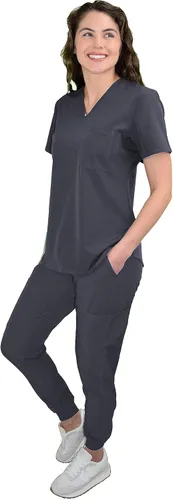Miniatura 3 de Green Town Conjunto médico de enfermería GT 4FLEX con cuello en V para mujer