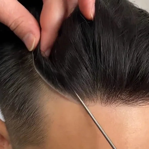 Miniatura 5 de Peluca de cabello humano para hombre, tupé de cabello humano suave para hombre, centro de encaje suizo suave, tupé adjunto con poliuretano alrededor