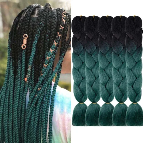 Miniatura 32 de Extensiones de cabello trenzado color gris degradado, 5 unidades, trenzas sintéticas de 24 pulgadas, 2 tonos, cabello gris para trenzas de caja, #28