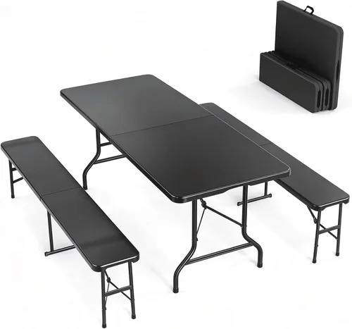 Miniatura 11 de VINGLI Juego de mesa de picnic con 2 bancos, juego de sillas de mesa de campamento de 6 pies, material HDPE resistente con marco de metal, muebles