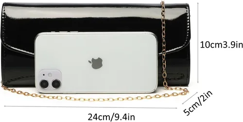 Miniatura 4 de Monederos de mano color piel para mujer, bolso de charol rojo, bolso sobre de charol negro para boda, fiesta, regalo, viajes