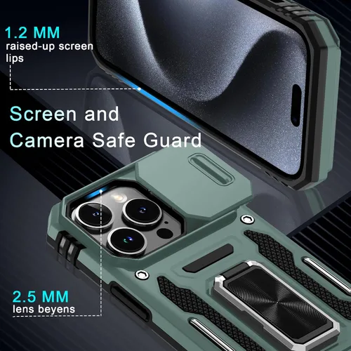 Miniatura 252 de DEERLAMN Funda para iPhone Xs Max con funda deslizante para cámara + protector de pantalla, soporte giratorio de anillo de grado militar a prueba