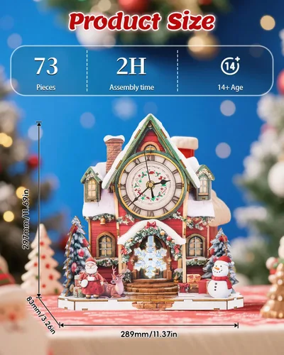 Miniatura 5 de Rompecabezas 3D para adultos, kit de reloj de madera de casa de Navidad con péndulo, manualidades de madera para decoración del hogar, rompecabezas