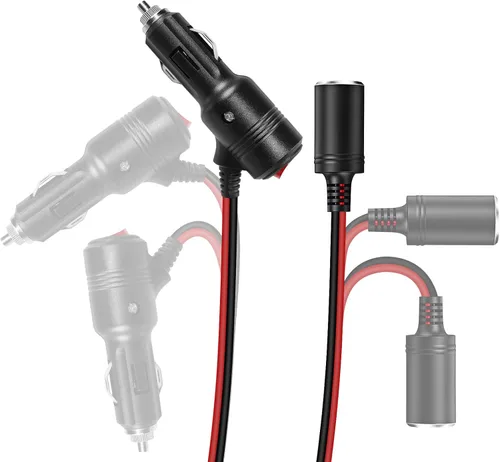 Miniatura 6 de Herfair Divisor de encendedor de cigarrillos para automóvil, adaptador de encendedor de cigarrillos de 2 enchufes, cable de extensión, puerto