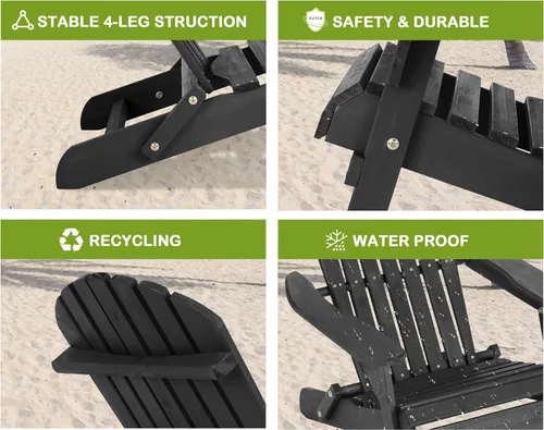 Miniatura 4 de Silla Adirondack plegable, sillas Adirondack para todo tipo de clima, sillas de césped, sillas de patio al aire libre con reposabrazos ancho, juego