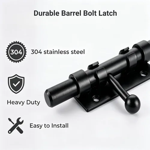 Miniatura 4 de Barrel Bolt Latch,7.7 inch Slide Bolt Gate Latch,14mm Bolt Heavy Duty Shed Door Latch,304 Stainless Steel Black Finish Lock Latch for Barn, Fence