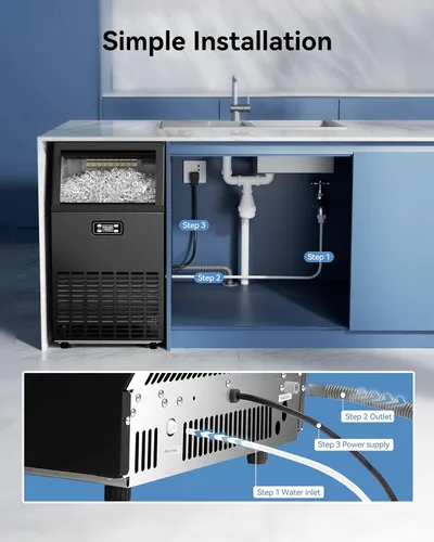 Miniatura 5 de Máquina de hielo comercial, produce 100 libras por día, 45 cubos en 15 minutos, máquina de hielo debajo del mostrador con almacenamiento de 33 Negro