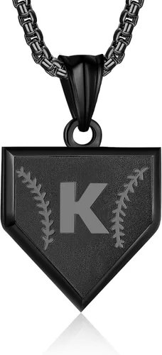 Miniatura 40 de Collar con inicial de la A a la Z para niños, de acero inoxidable, con dije de escudo de letra, cadena de 22 + 2 pulgadas, inspirador de béisbol