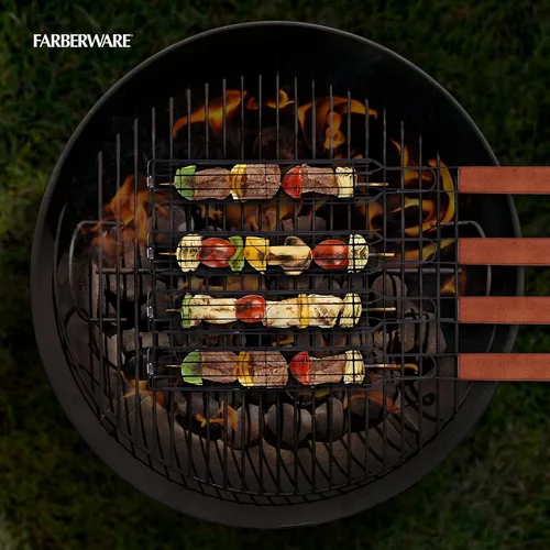 Miniatura 6 de Farberware 5290494 BBQ Shish Kabob - Cestas para asar, color negro y madera