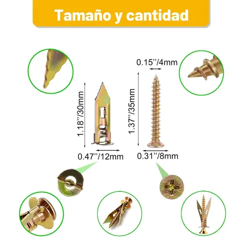 Miniatura 4 de Jyphorixal Kit de 160 piezas de anclajes autoperforantes para paneles de yeso con tornillos, 80 anclajes para chapa (0.47X1.18 pulgadas) y 80