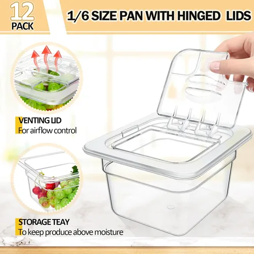 Miniatura 3 de Geetery Paquete de 12 Bandejas de Comida de Policarbonato Profundas de 4'' con Tapa, Bandejas de Plástico Apilables, Recipientes de Almacenamiento