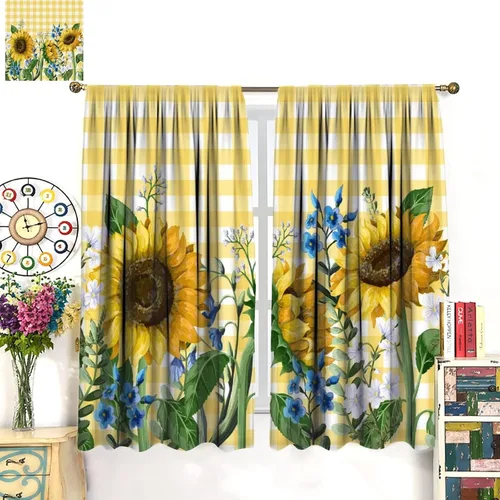Miniatura 3 de Cortinas opacas con diseño de girasol, rústico, con diseño de girasol, mariposa, verde, amarillo, negro, para niñas, mujeres, dormitorio, sala