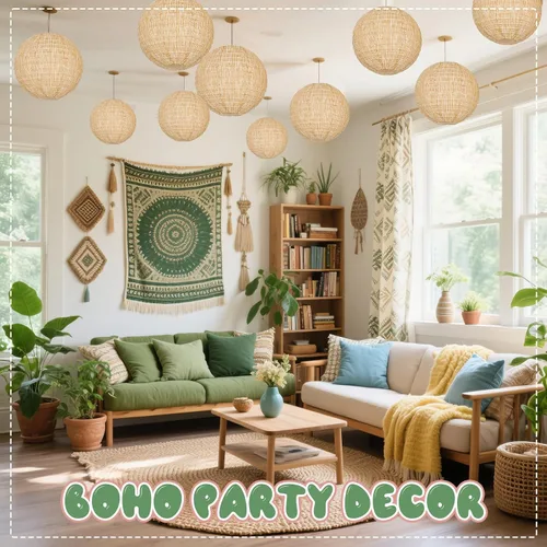 Miniatura 7 de 10 linternas de papel bohemias neutras de 10 pulgadas Decoración colgante de arpillera rústica para bodas, baby shower, dormitorio, patio en casa