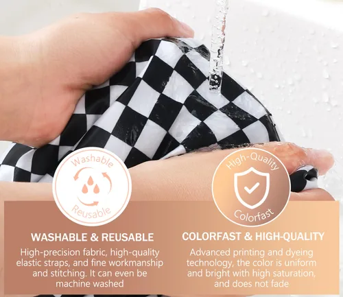 Miniatura 5 de mikimini Gorro de ducha para mujeres y niñas, elegante diseño de tablero de ajedrez, doble capa, impermeable, reutilizable, lavable, sin olor