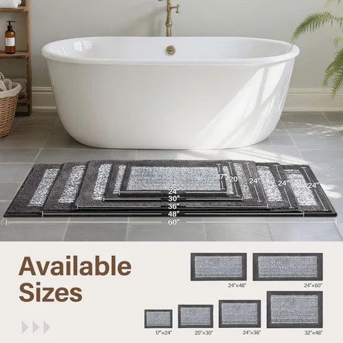 Miniatura 7 de Alfombras de baño de 17 x 24 pulgadas, antideslizantes, lavables, color gris, para bañera, tapete de baño para baño, tapete suave y absorbente