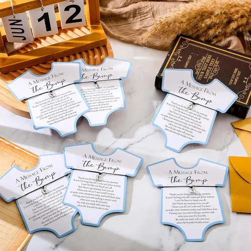 Miniatura 3 de Henoyso Juego de 25 pulseras de baby shower para invitados, niños y niñas, regalos de fiesta con mensaje ajustable de The Bump Card, pulseras de Azul