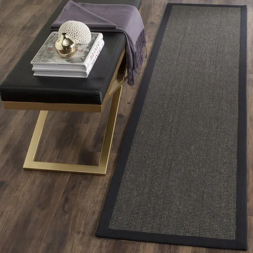 Miniatura 36 de Alfombra de sisal Safavieh, de color maíz y negro, tejida a mano, de la colección de fibras naturales; 5 x 8 pulgadas, NF441A, Tela, Gris / Gris