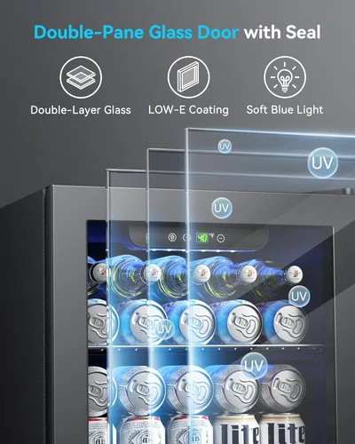 Miniatura 5 de Feelfunn Refrigerador de bebidas para 50 latas, mini refrigerador de 1.3 pies cúbicos con puerta de vidrio, nevera de vino, refrigerador pequeño