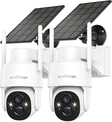Miniatura 11 de Cámaras de seguridad solar Armorcope inalámbricas para exteriores, vista de 360°, alimentadas por batería con foco, visión nocturna a color, WiFi 2K