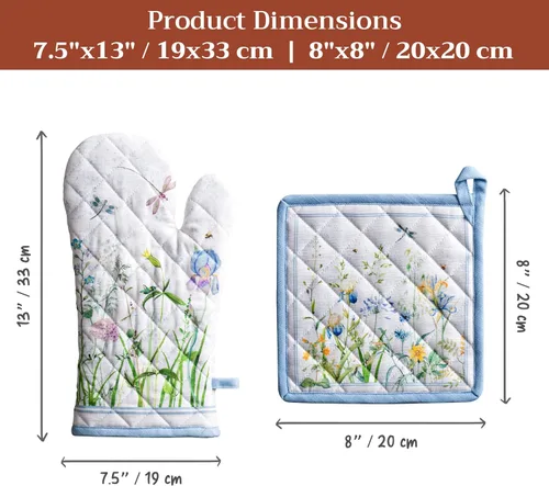 Miniatura 7 de Maison d' Hermine - Juego de guantes de horno de 7.5 x 13 pulgadas y agarradera de 8 x 8 pulgadas, 100 % algodón, resistente al calor, chef, 024