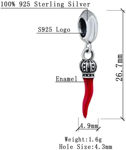 Miniatura 4 de Dije colgante de plata de ley 925 con cuerno italiano, bandera de Puerto Rico, cinta de cáncer de sobreviviente, bruja de Halloween, huella de pata