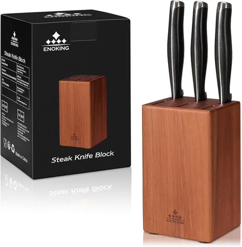 ENOKING Bloque de cuchillos de carne de 5.5 pulgadas sin cuchillos, soporte para cuchillos de madera de acacia con 6 ranuras, almacenamiento de